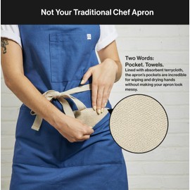 Misen Chef Apron - Blue, Adjustable & Versatile - Comfortable, Durable, Easy to Clean - Machine Washable & Non-Chlorine Bleach - Two Words: Pocket Towels - Kitchen & Restaurant Aprons with Pockets