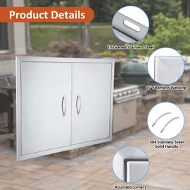 JIE JIN 30" W X 21" H Outdoor Kitchen Doors Double Doors Thickened 304 Brushed Stainless Steel BBQ Access Door BBQ Island Doors Outdoor Kitchen Accessories Door for Outdoor Kitchen BBQ Island