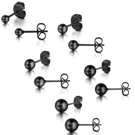 Aroncent 5/6/12 Pairs of Unisex Stud Earrings - Set of Stainless Steel Imitation Pearl Ball Earrings - Ear Piercing Gift for Men and Women - Black, White, Silver - 3 mm / 4 mm / 5 mm / 6 mm / 7 mm / 8 mm, Stainless Steel