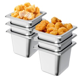 ENCYS 1/6 Hotel Pans 6 inch Deep Stainless Steel Steam Table Food Pan Commercial Metal Food Catering Tray Anti Jam for Hotel Restaurant Buffet Party Supplies(Set of 6)