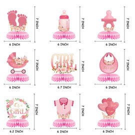 UgyDuky 9Pcs Pink Baby Shower Decorations Honeycomb Centerpieces for Girls Floral Party Table Honeycomb Sign in Bloom Table Display with Letters It's a Girl Gender Reveal Decor Birthday Party Supplies