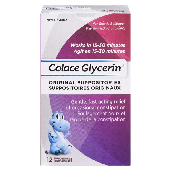 Colace Glycerin Suppositories - Childrens | Gentle Fast Acting Relief of Occasional Constipation | 12 Count