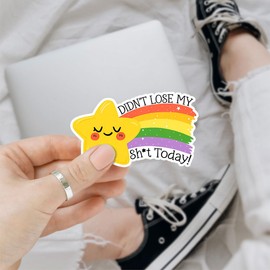 (3Pcs) Didn't Lose My Sh*t Today Sticker, Funny Star Bumper Sticker, Gold Star Sticker, Rainbow Vinyl Sticker, Inspirational Quote Decal Waterproof - Sticker for Laptop Water Bottle Phone Hard Hat 3"