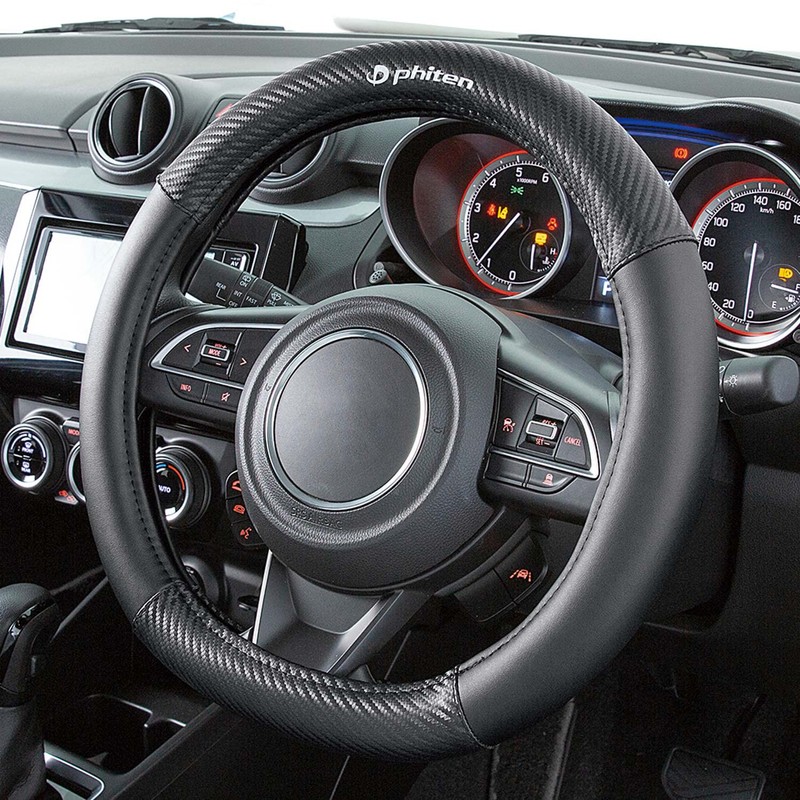 Bonform 6828-01BK Phiten Leather AQUA TITAN Steering Wheel Cover, Size