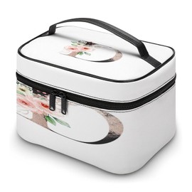 Xmkltbz Large Women Wash Bag, Cosmetic Organizer Train Toiletry Storage Case Holder Zipper Makeup Bag Pouch 9.8x7.5x5.9 in Print Floral Alphabet Monogrammed Rose Gold Letter D