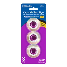 BAZIC Crystal Clear Tape Refill 3/4" X 1000", Transparent Stationery Tapes Glossy Finish Refills Rolls, Arts Craft Gift Wrapping (3/Pack), 1-Pack