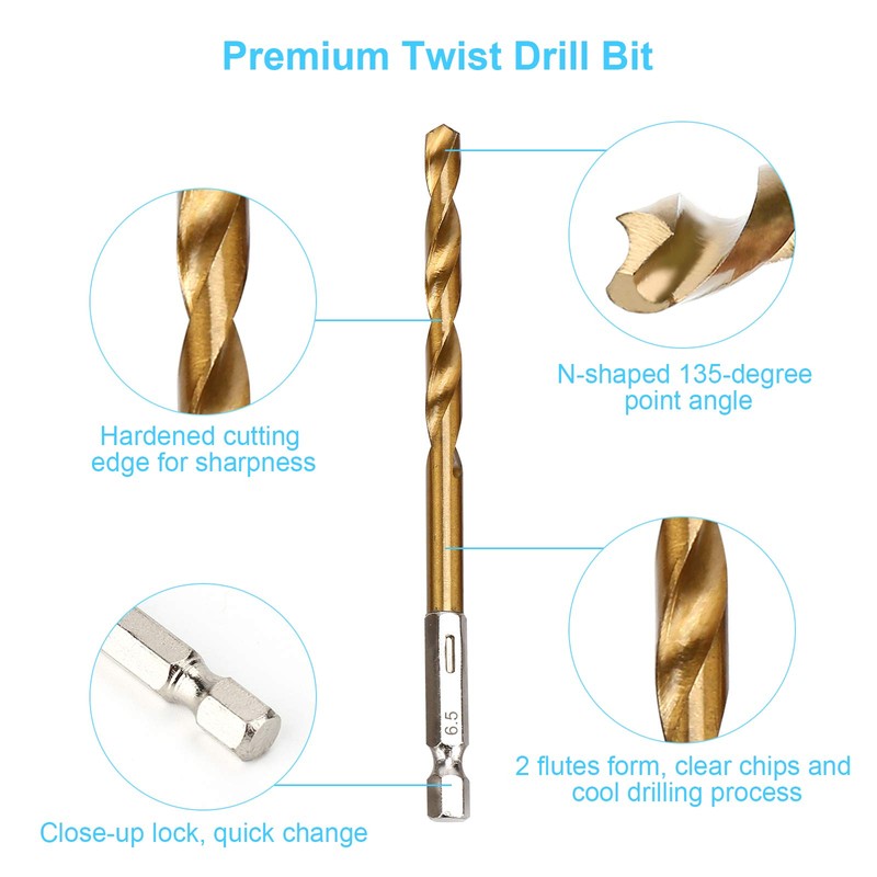 YXYL 19-Piece Hex Drill Bit Set, Titanium & HSS High-Speed