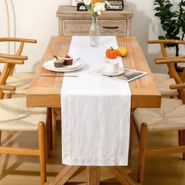 L Linen World - Camino de mesa de lino de 14 x 60 pulgadas, 100 % lino francés, camino de mesa de comedor lavable a máquina para otoño, boda, fiesta, Halloween, Navidad (blanco)