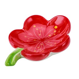 HuaLiSiJi Ceramic Soap Dish for Shower Self draining Soap Dish Ceramic Flower Shaped Soap Dish Sustainable Use for All Common Sizes Solid Soaps (Red)