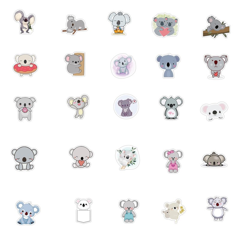 50 Cute Koala Stickers for Kids - Waterproof Vinyl Pack