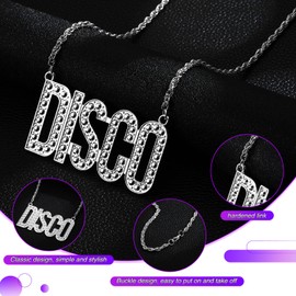 Disco Necklace Hippie Costume Outfit Accessories Hippie Peace Necklace 80s Jewellery Vintage Disco Fancy Dress Chain for Kids Women Men 50s 60s 70s 80s Disco Theme Party (Silver)