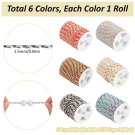 SUNNYCLUE 6 Rolls 26.3 Yards 1.5mm Braided Macrame Cord Metallic Cotton Thread Thin Colorful Polycotton Rainbow Chinese Knotting String Rope for Jewellery Making Beading Bracelets Supplies DIY Crafts