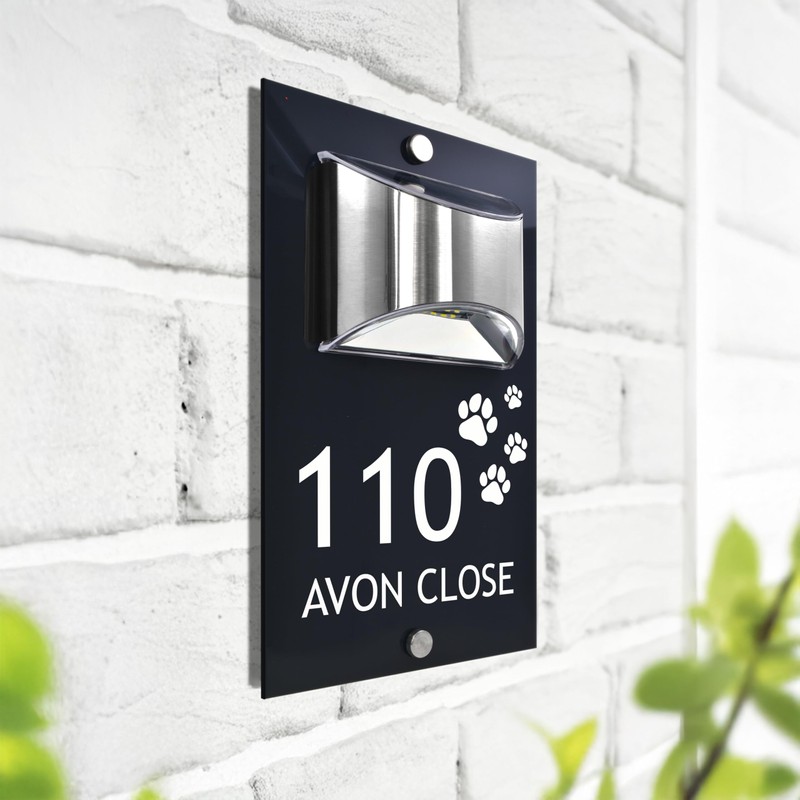 Custom Signs Solar Illuminated Modern Anthracite House Number Sign 24cm
