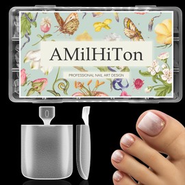 AMilHiTon Upgraded Toe Nail Tips, Square Full Cover for Wide Long Nail Beds, Matte Pre-shaped Press on Toenails for Women Extensions Home DIY Nail Salon 300PCS 15Sizes