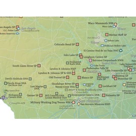 Texas State Parks & Federal Lands Map 18x24 Poster (Green & White)