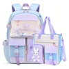 2Pcs Kawaii Bunny Primary Girls Backpacks Elementary School Bags Bookbags
