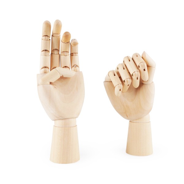 Fashionclubs 7" Wooden Sectioned Opposable Articulated Left/Right Hand Figure Manikin Hand Model for Drawing, Sketching, Painting (Left+Right Hand)