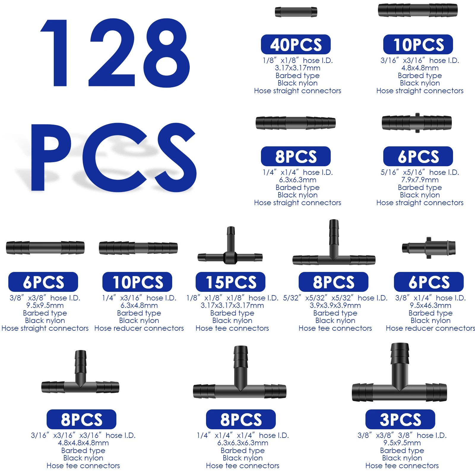 128 Pcs Vacuum Connector Assortment – Plastic Hose Joiner Tee for Various Applications