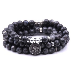 Self-Discovery 108 Natural Beads Mala Yoga Bracelet with Lotus Charm