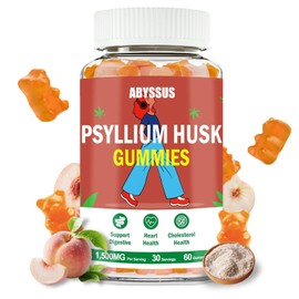 ABYSSUS Psyllium Husk Gummies 1500mg, Daily Psyllium Husk Fiber Supplement, Supports Digestive Health & Bloating Relief, Sugar-Free, Peach Flavor, 60 Count