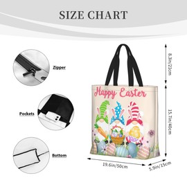 Happy Easter Tote Bag with Handles Large Happy Easter Reusable Bags Gift Bunny Egg Hunt Bags