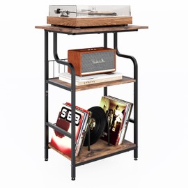 Luwesde Record Player Stand, 3-Tier Record Player Table, Vinyl Record Storage with Extra-Large Desktop, Turntable Stand End Table for Vinyl Record, Record Holder for Living Room - Rustic Brown