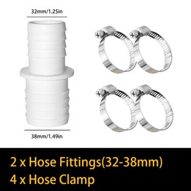 2 x Hose Connectors 32 mm to 38 mm Diameter Set with 4 Hose Clamp Pool Hose Adapter Double Hose Nozzle Upgrade Version