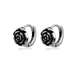Watforsh Small 925 Sterling Silver Hoop Earrings for Women Shaped Rose Flower Earrings Gothic Floral Jewelry for Valentine's Day