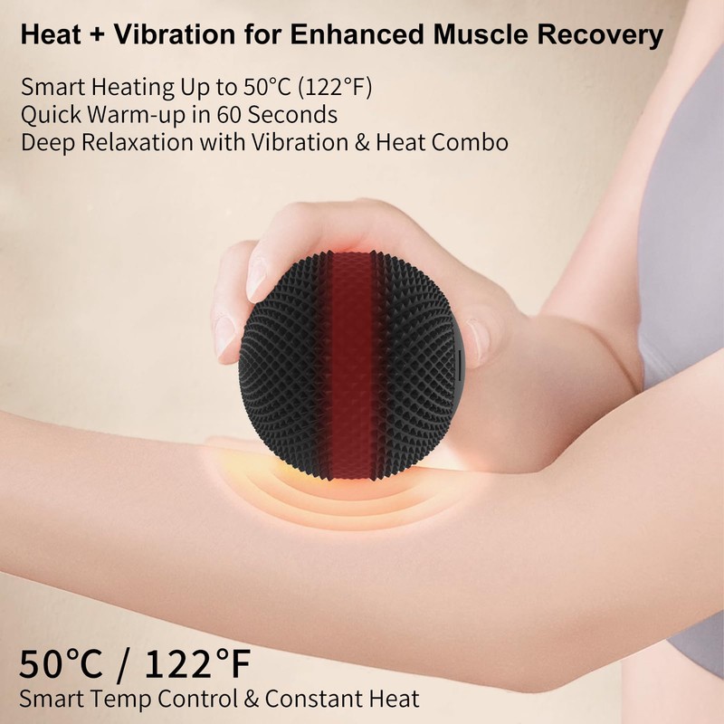 JIEJUNJIE Vibrating Massage Ball with Heat, 7 Modes, Memory, Myofascial