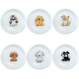 Bicuzat Funny Cartoon Cute Dogs Pattern Ceramic Sauce Dishes, Seasoning Dishes, Sushi Soy Dipping Bowls, Appetizer Plates, Dessert Plates, Little Cat Bird Feeding Bowls, Set of 6-Cute Dogs-3.5 Inch
