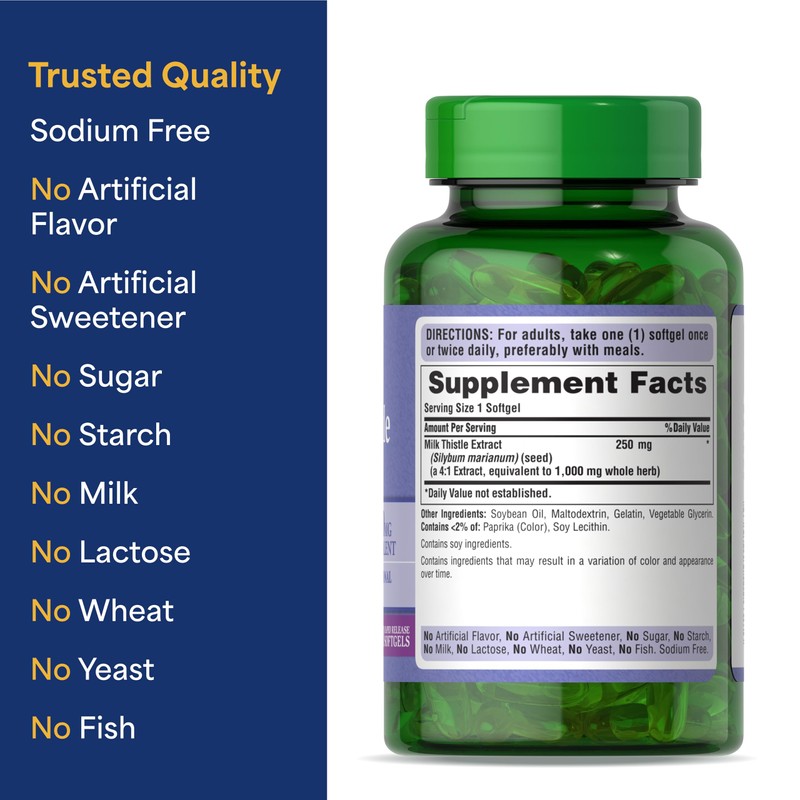 Puritan's Pride Milk Thistle Silymarin 4:1 Concentration Extract 200mg (1000