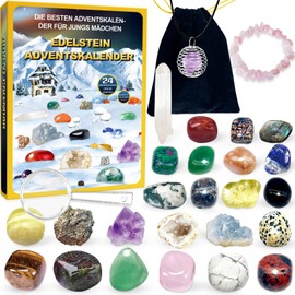Advent Calendar Crystals, Advent Calendar 2024 Children with 24 Days Christmas Calendar Countdown, Natural Minerals and Gemstones, Christmas Gift for Girls Boys German Edition