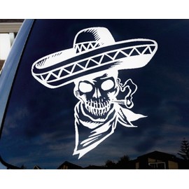 3LEGENDS LLC Traditional Mexican Skeleton with Sombrero car Truck Laptop Window Decal Sticker 8" White (8", White)