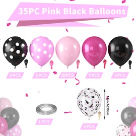 Pink and Black Balloons, Hot Pink Balloons Pink White Dots Black White Dots Balloons with Black Pink Confetti Balloons for Girls Women Birthday Baby Bridal Shower Wedding Mouse Theme Party Decorations