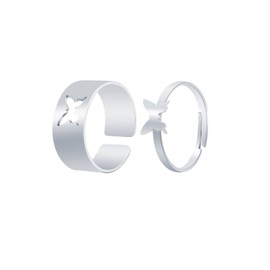 2Pcs Butterfly Matching Rings for Couples Adjustable Butterfly Rings Promise Ring Set for Him and Her Engagement Wedding Friendship Jewelry (Silver)