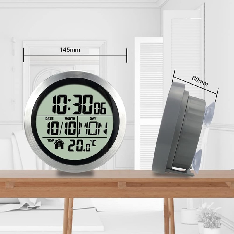 Lyaciomn Digital Shower Clock Waterproof, Bathroom Timer Clock, Digital Kitchen