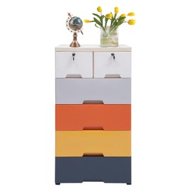 WUSILILU Storage Cabinet with 6 Drawers, Lockable Plastic 5 Tier Rolling Closet Drawers Tall Dresser Organizer with Wheels for Clothes, Playroom, Bedroom Furniture 19.69 * 13.78 * 40.16inch