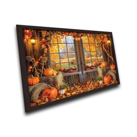Vintage Black Framed Autumn Pumpkin Window Wall Art, Rustic Farmhouse Decor Autumn Harvest Wooden Framed Prints for Living Room, Bedroom