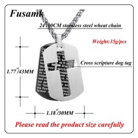 Fusamk Fashion Titanium Steel Lord's Prayer Cross Dog Tag Pendant Necklace