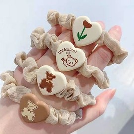 Beige Heart Scrunchie 4-Piece Set (WFG7H5S) / 베이지하트 곱창헤어끈4개세트 (WFG7H5S)