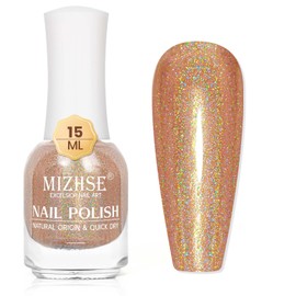 MIZHSE Holographic Nail Polish, Light Brown Shimmery Nail Polish Non Gel, Air Dry Fast Glossy Shiny Nail Pigment Oil-based Laser Iridescent Nail Polish Chrome Nail Art Salon Manicure Home