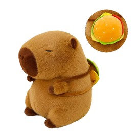 Karoeiwa Capybara Plush with Hamburger Backpack 13 inch Cute Capibara Stuffed Animal Ultra Soft Plushies Toys Kawaii Gifts for Kids Brown