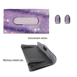 Purple Car Visor Tissue Box Holder, Bling Crystals PU Leather Napkin Holder, Glitter Car Visor Accessories with Sparkly Mask Hook Clip for Women, Gift for Christmas Thanksgiving (Purple 3 pcs)