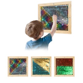 3-Pack Wall-Mounted Sensory Sequin Flip Fabric for Kids - Square Sided Sequin Touch Panels with Solid Wood Frame, Sensory Wall & Wall Sensory Board, Ideal for Children, Sensory Rooms, School