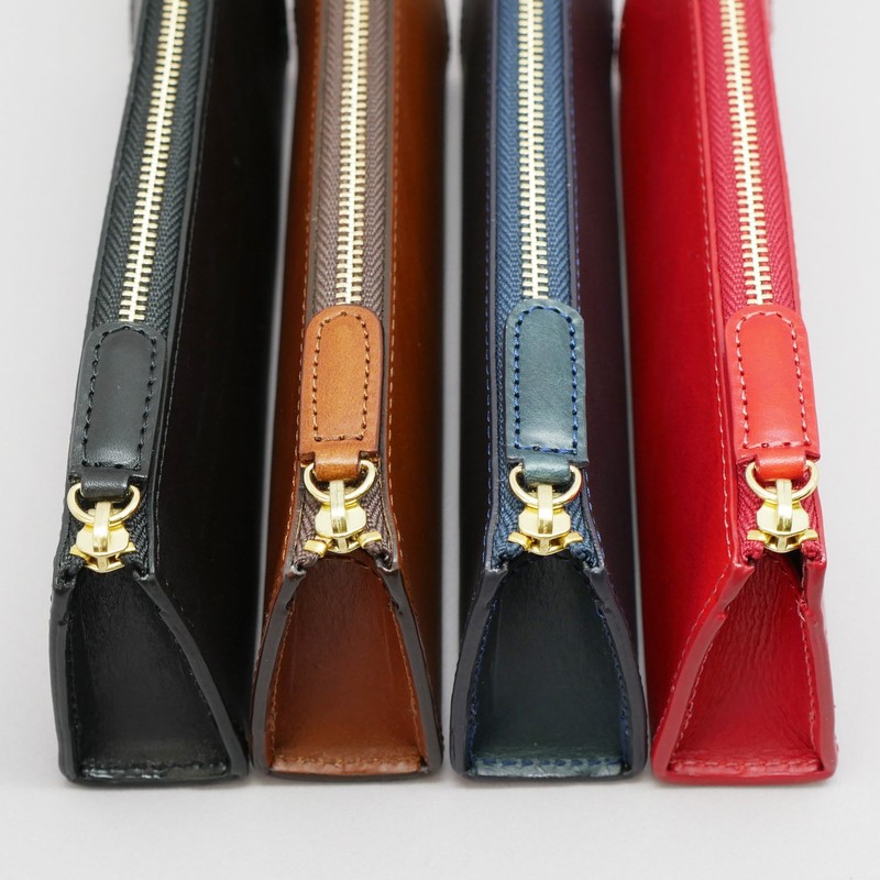 Slip-On Rio Large Leather Zipper Pen Case, nvy