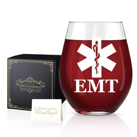 Perfectinsoy EMT Emergency Medical Technicians Wine Glass, Funny Stemless Wine Glass Gifts for EMT, EMT Gifts for Women Men, Birthday Gifts for Emergency Medical ER, Nurses Week Gifts for EMT