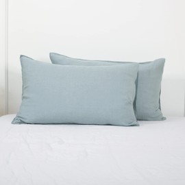 Simple&Opulence 100% Linen Pillowcases 1 Pair Basic Style Envelope Overlap Closure French Natural Washed Flax Shams Set of 2, King Size 20"x40", Dusty Blue