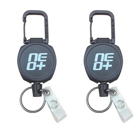 NEO+ 2 Pack Retractable Keychain Heavy Duty, Badge Reels Retractable, Tactical ID Badge Holder with Upgraded Zinc Alloy Carabiner, 26''/67cm Coated Steel Cord, Bearing 9 oz
