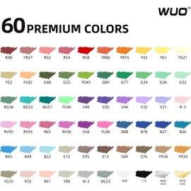 WUO 60 Colors Acrylic Paint Markers, Water-Based No-Bleed Markers, Automatic Ink Control Brush Tip for Multi-Surface, Acrylic Paint Pens for Rock Painting, Wood, Canvas, Glass, DIY Crafts
