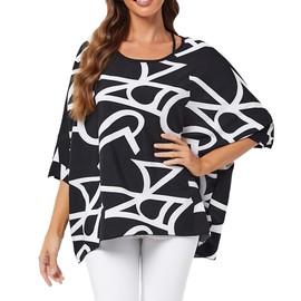 Ckikiou Womens Batwing Loose Chiffon Summer Blouse Tunic Floral Printed Boho Beach Cover ups